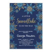 Navy a little snowflake is on the way baby shower invitation