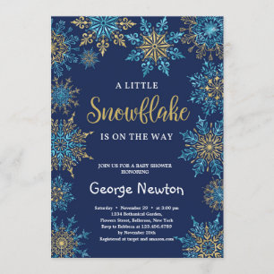 Navy a little snowflake is on the way baby shower invitation