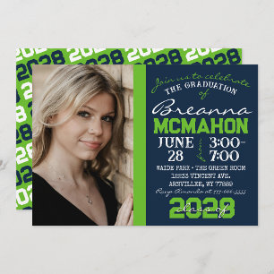 Navy & Action Green Graduation Photo Invitation