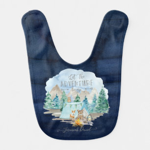 Navy Adventure Begin Deer Bear Baby Birth Stats Bib