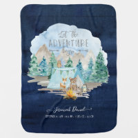 Navy Adventure Begin Rustic Baby Boy Birth Stats Baby Blanket