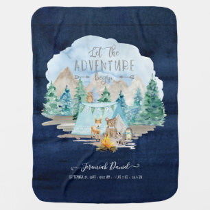 Navy Adventure Begin Rustic Baby Boy Birth Stats Blanket
