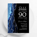 Navy Agate Black Silver Surprise 90th Birthday Invitation<br><div class="desc">Navy blue,  black and silver agate surprise 90th birthday party invitation. Elegant modern design featuring royal blue watercolor agate marble geode background,  faux glitter silver and typography script font. Trendy invite card perfect for a stylish women's bday celebration. Printed Zazzle invitations or instant download digital printable template.</div>