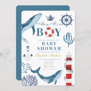 Blue Whale Baby Shower Invitation Boy Ocean Fish Swimming Swim Pool Pa –  Boogie Bear Invitations