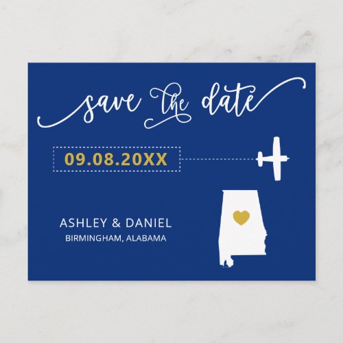 Navy Alabama Wedding Save the Date Map Postcard