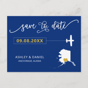 Navy Alaska Wedding Save the Date Map Postcard