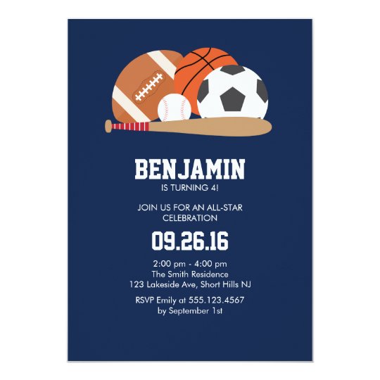 navy all star sports themed birthday party invitation zazzle com