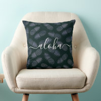 Navy Aloha Script Pineapple Pattern Tropical Bold