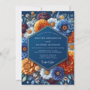 Navy Amber Autumnal Wedding Invitation