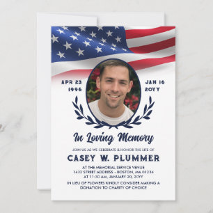 Navy American Flag Oval Photo Life Celebration Invitation