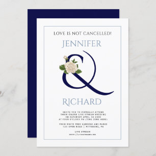 Navy ampersand and rose dusty blue virtual wedding invitation