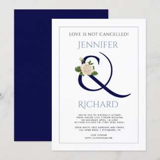 Navy ampersand and rose dusty blue virtual wedding invitation
