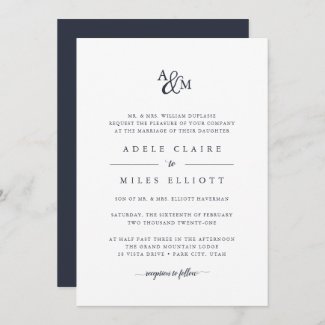 Simple Navy Blue and White Wedding Invitations