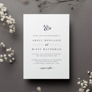 Navy Ampersand Monogram Wedding Invitation