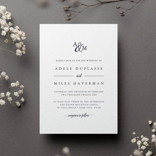 Navy  Ampersand Monogram Wedding Invitation