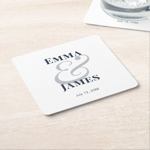 Navy Ampersand Wedding | Square Paper Coaster