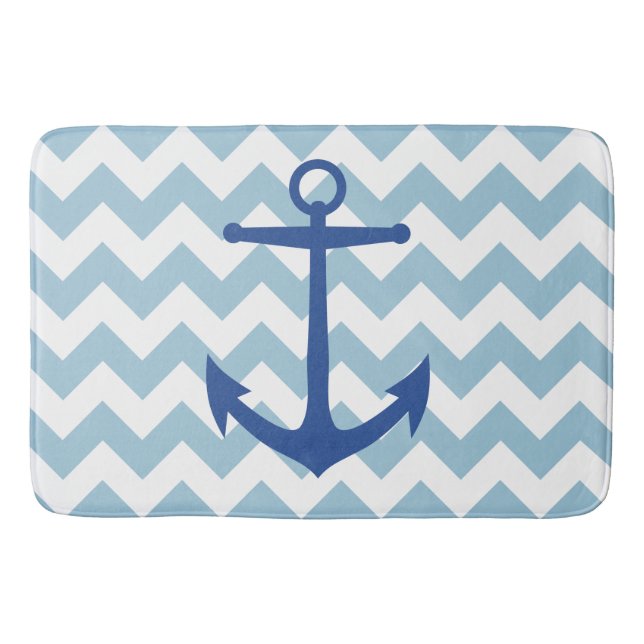 Navy Anchor and Chevron Custom Bath Mat (Front)