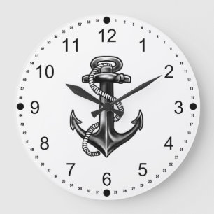 Navy Anchor And Rope Large Clock