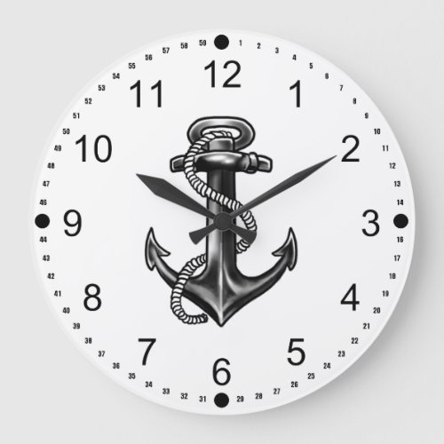 Navy Anchor And Rope Large Clock
