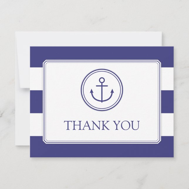 Navy Anchor Baby Shower Thank You Nautical Stripes (Front)