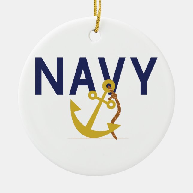 Navy Anchor Ceramic Ornament (Front)