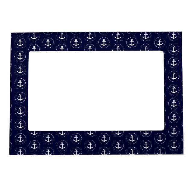 Navy anchor circle pattern magnetic photo frame (Front)