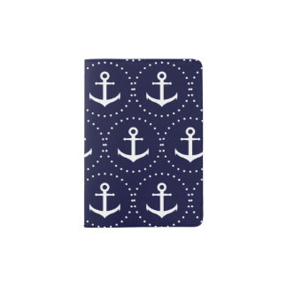 Navy anchor circle pattern passport holder
