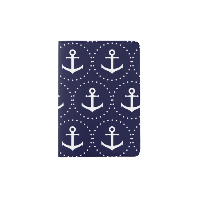Navy anchor circle pattern passport holder (Front)