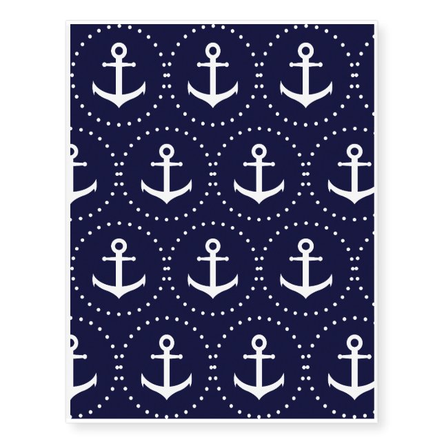 Navy anchor circle pattern temporary tattoos (Front)