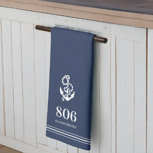 Navy Anchor House Number & Street Name Kitchen Towel