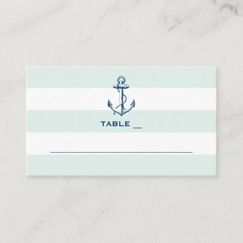 Navy Anchor  Mint Stripes Nautical Wedding Simple Place Card