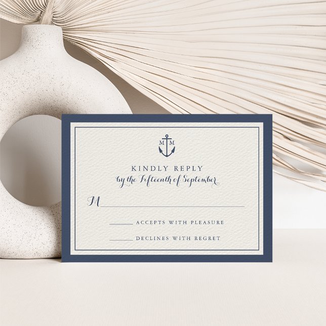 Navy Anchor Monogram Wedding RSVP Card (Creator Uploaded)