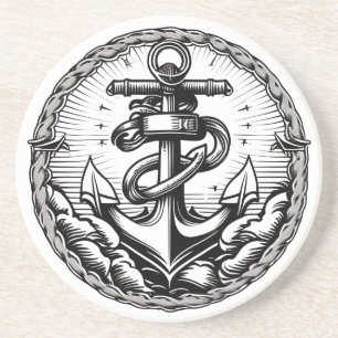 Navy Anchor Nautical Sandstone Coaster