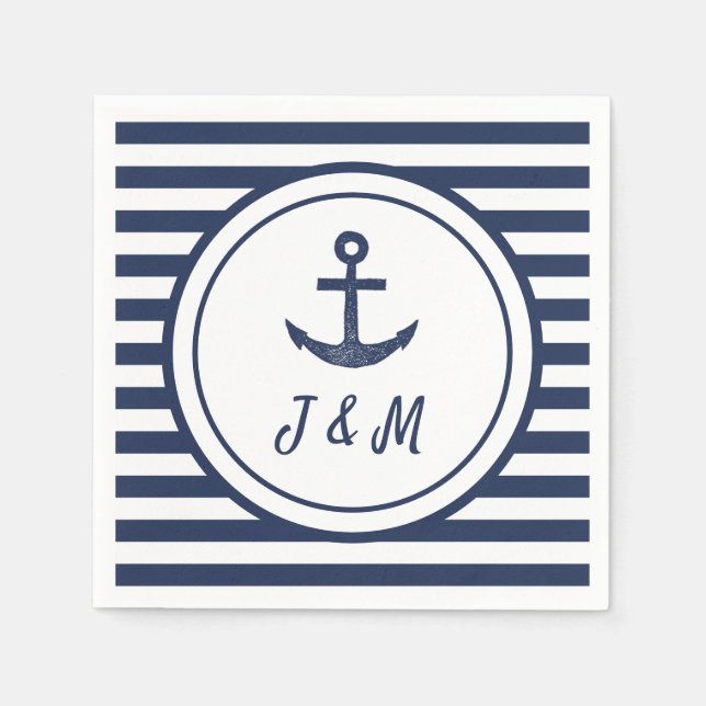 Navy Anchor Nautical Theme Custom Boat Wedding Napkins (Front)