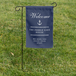Navy Anchor Nautical Welcome To Boat Lake House Garden Flag