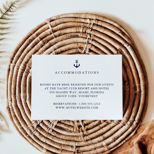 Navy Anchor Nautical Yacht Hotel Accommodations  Invitation