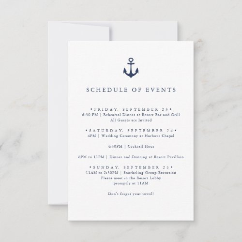 Navy Anchor Nautical Yacht SCHEDULE OF EVENTS Invitation