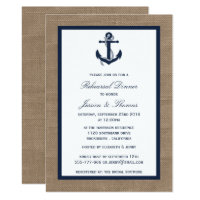 Navy Anchor On Burlap Nautical Rehearsal Dinner Card