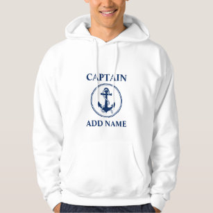 Navy Anchor & Rope Captain Add Name or Boat Name Hoodie
