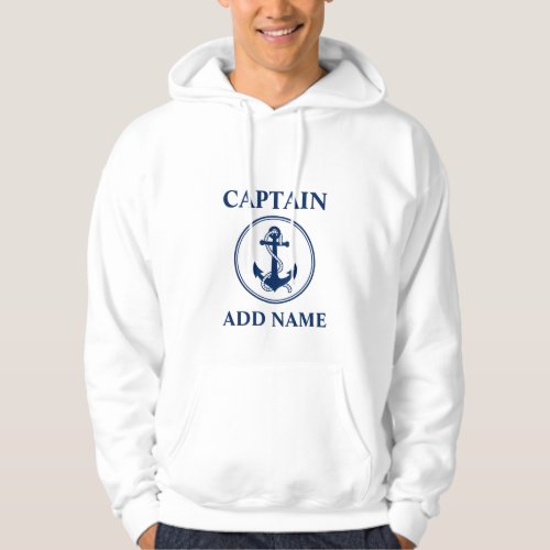 Navy Anchor  Rope Captain Add Name or Boat Name Hoodie