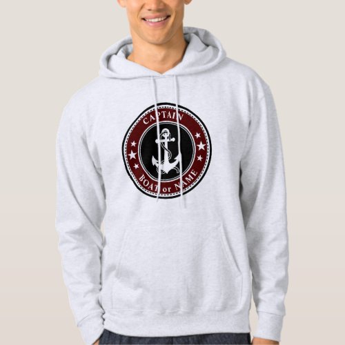 Navy Anchor  Rope Captain Name or Boat Red Gray Hoodie