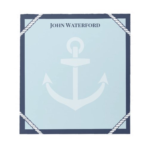 Navy Anchor  Rope Nautical Add Your Name Notepad