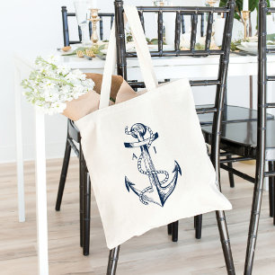 Navy Anchor & Rope Nautical Monogram Tote Bag