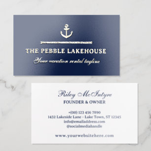 Navy Anchor & Rope Nautical Property Rental Foil Business Cards