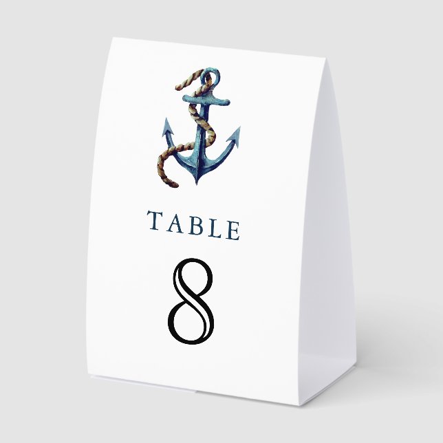 Navy Anchor Rope Nautical Wedding Table Number Paper Table Tent (Front)