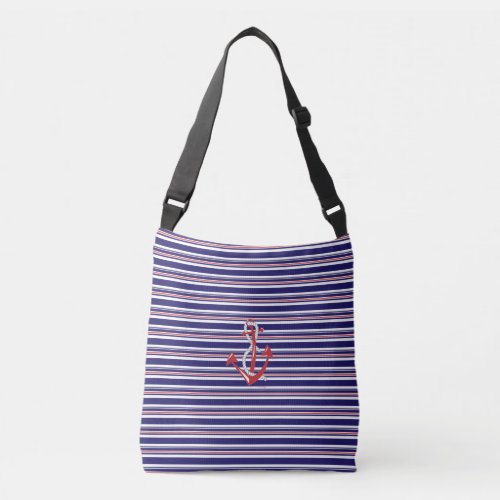 Navy Anchor Rope Red Blue Stripes Pattern Crossbody Bag