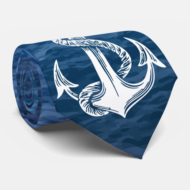 Navy Anchor Sea Background Neck Tie (Rolled)