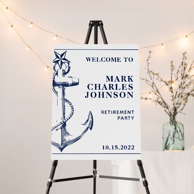 Navy Anchor Senior Retirement Nautical Welcome Foam Board (In Situ (Stand))