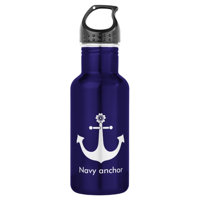 Navy anchor stainless steel water bottle (Front)