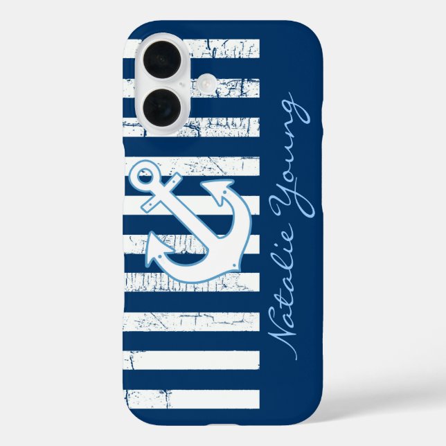 Navy Anchor & Stripes personalized Case-Mate iPhone Case (Back)